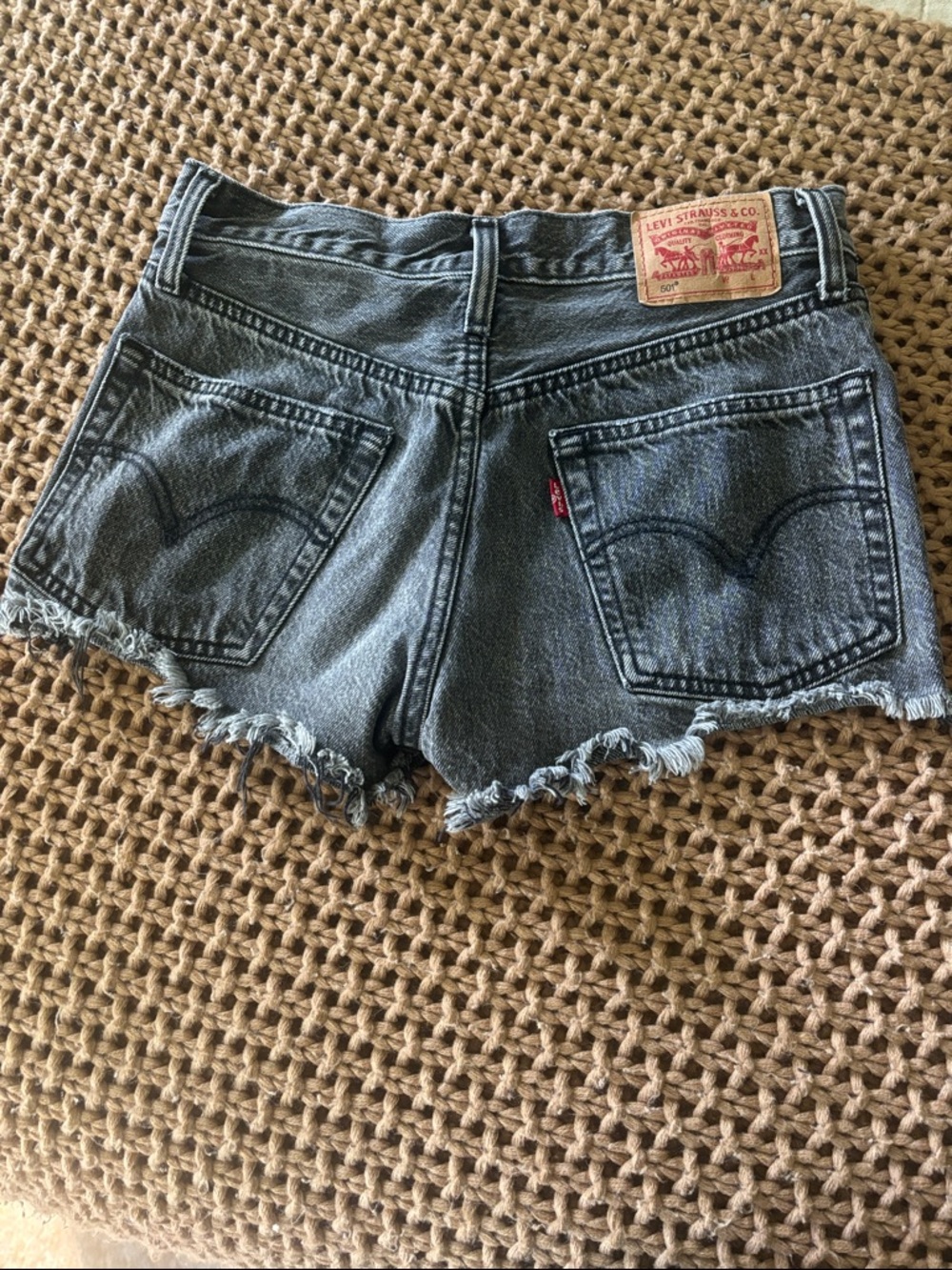Levi's Black Washed Denim Frayed Cutoff Shorts